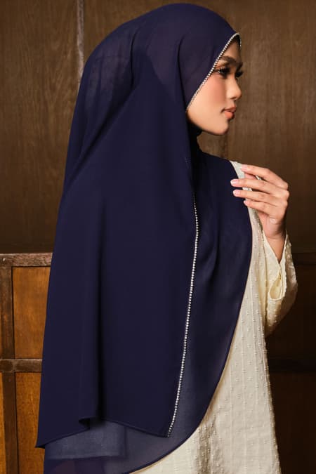 Camelya Beaded Chiffon Headscarf - Midnight Blue