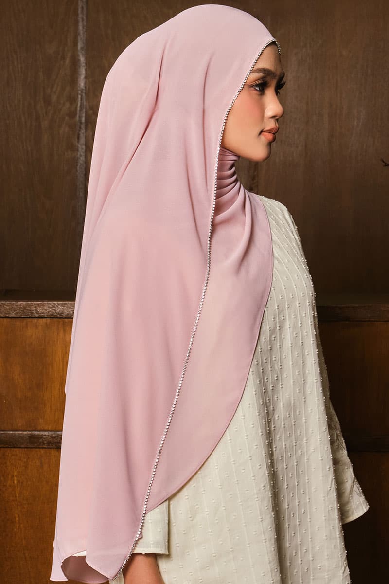 Camelya Beaded Chiffon Headscarf - Dusty Pink - Image 2