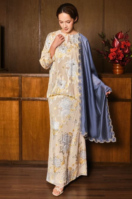 Gemalai Blouse & Skirt - Beige/Yellow Floral