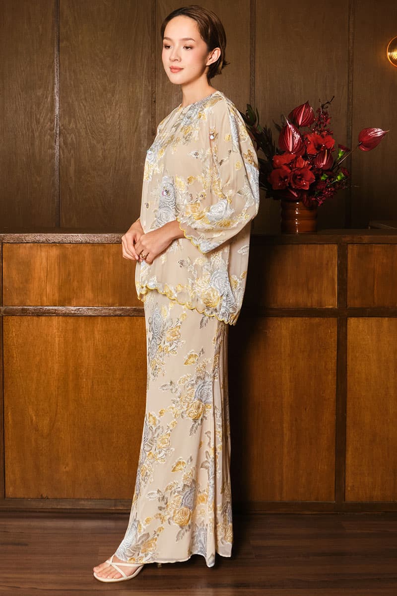 Gemalai Blouse & Skirt - Beige/Yellow Floral - Image 3