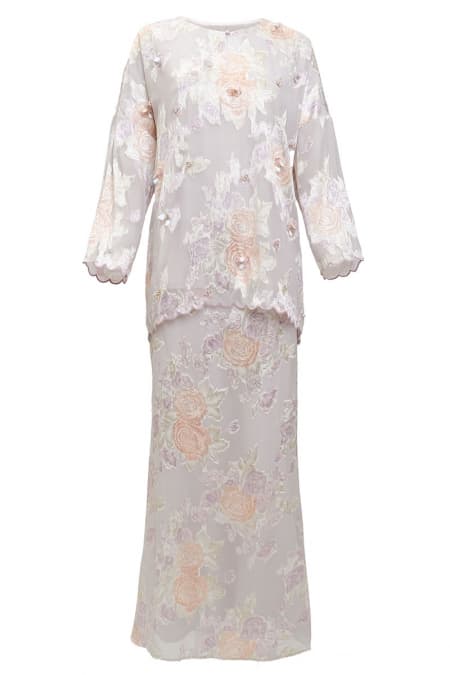 Gemalai Blouse & Skirt - Grey/Purple Floral