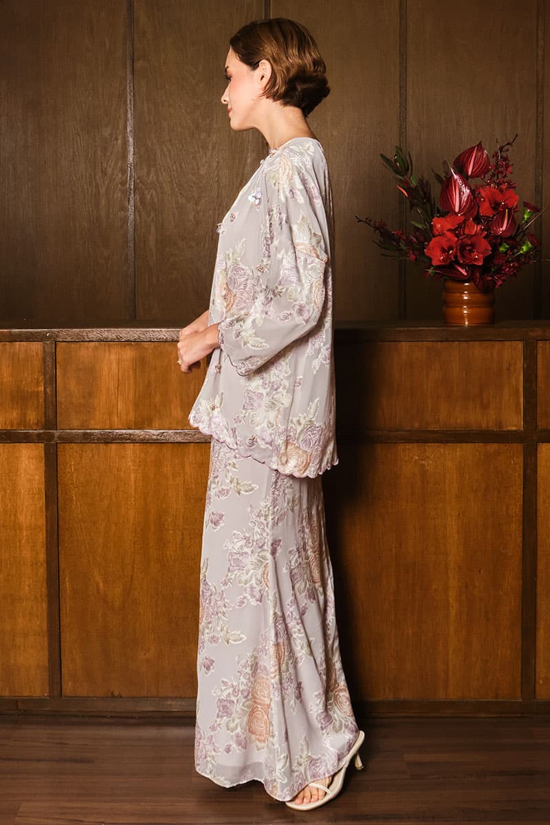 Gemalai Blouse & Skirt - Grey/Purple Floral - Image 3