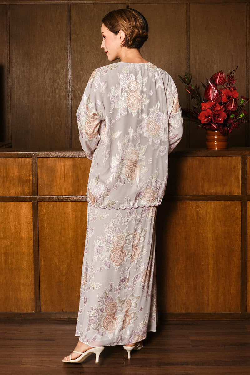 Gemalai Blouse & Skirt - Grey/Purple Floral - Image 4