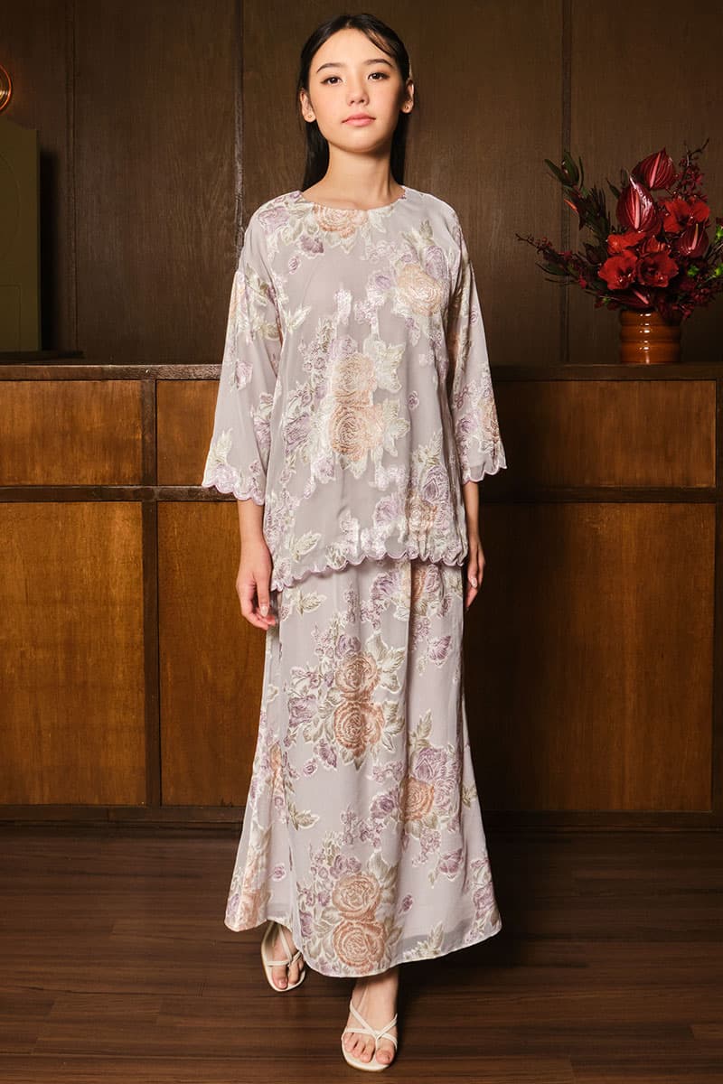 KIDS Gemalai Set - Grey/Purple Floral - Image 1