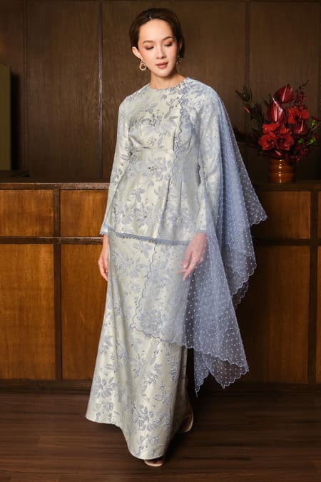 Aruna Blouse & Skirt - Silver/Blue