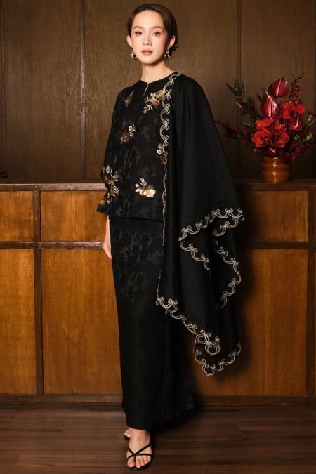 Anjani Blouse & Skirt - Black/Gold