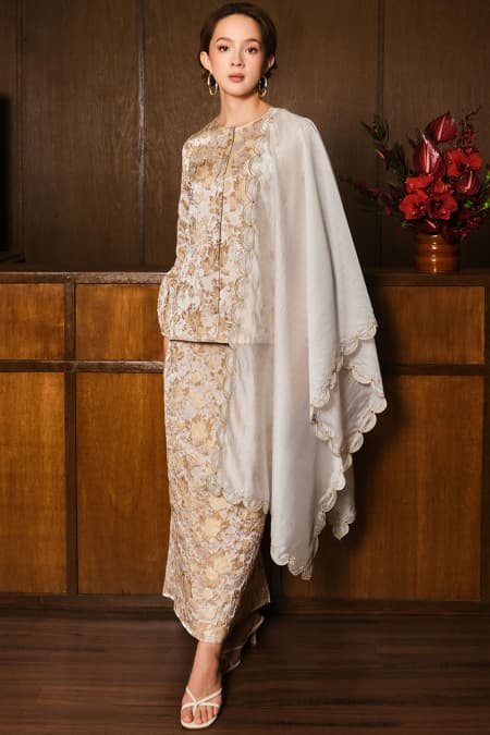 Seruni Blouse & Skirt - Beige Floral