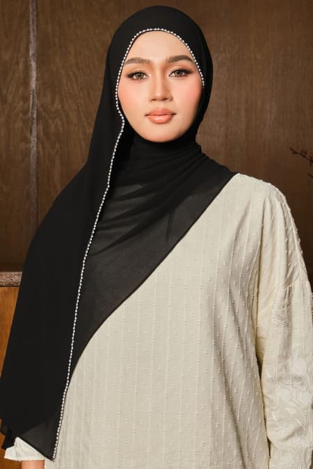 Runeeta Beaded Chiffon Headscarf - Black