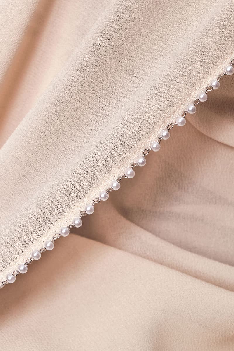 Runeeta Beaded Chiffon Headscarf - Oatmilk - Image 3