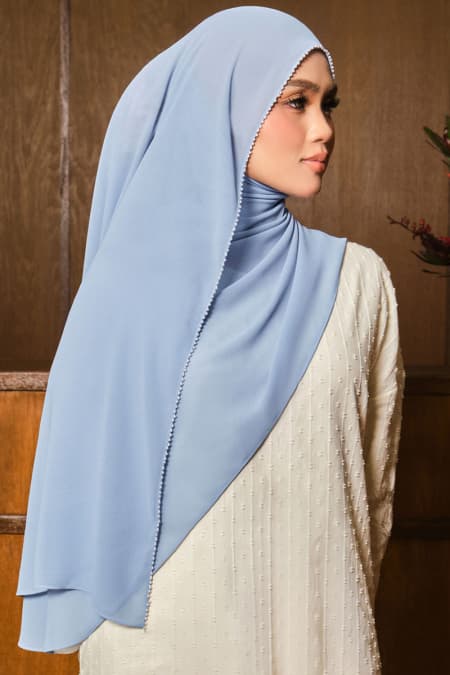 Runeeta Beaded Chiffon Headscarf - Blue Bell