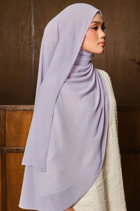 Runeeta Beaded Chiffon Headscarf - Dusty Lilac