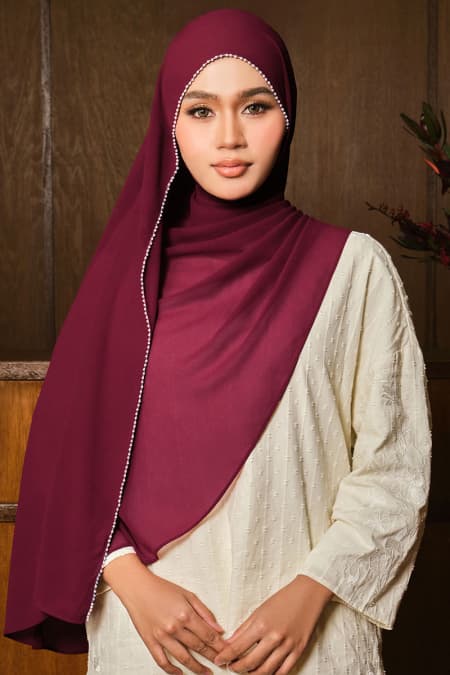 Runeeta Beaded Chiffon Headscarf - Maroon