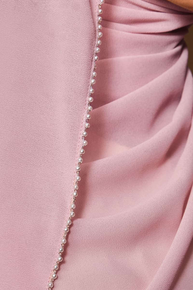 Runeeta Beaded Chiffon Headscarf - Primrose Pink - Image 3