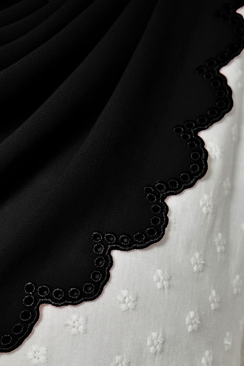 Danira Embroidered Scallop Headscarf - Black - Image 3
