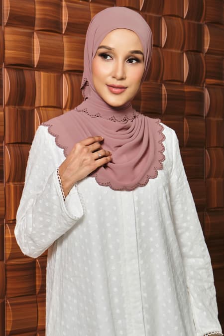 Danira Embroidered Scallop Headscarf - Clay