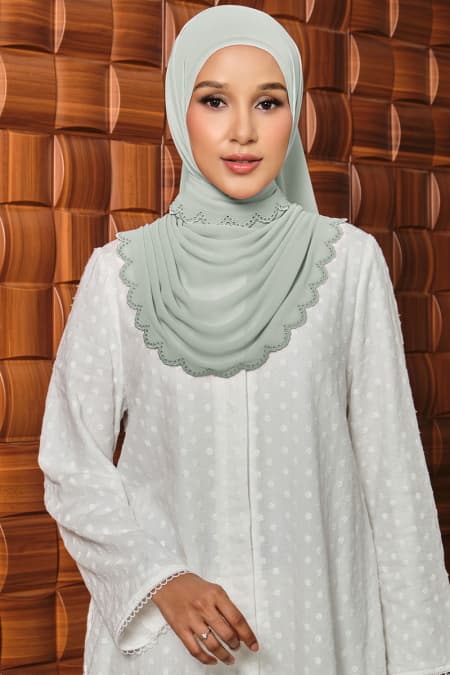 Danira Embroidered Scallop Headscarf - Seafoam