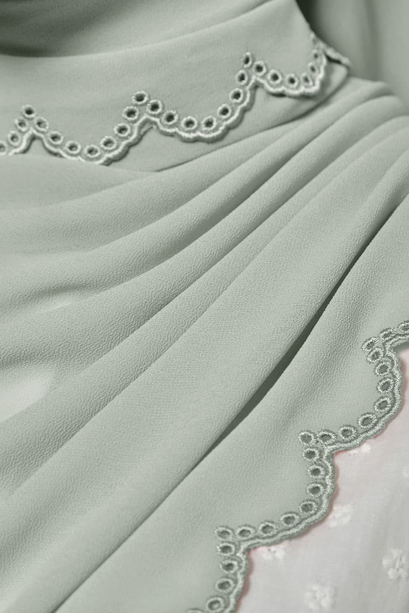 Danira Embroidered Scallop Headscarf - Seafoam - Image 3