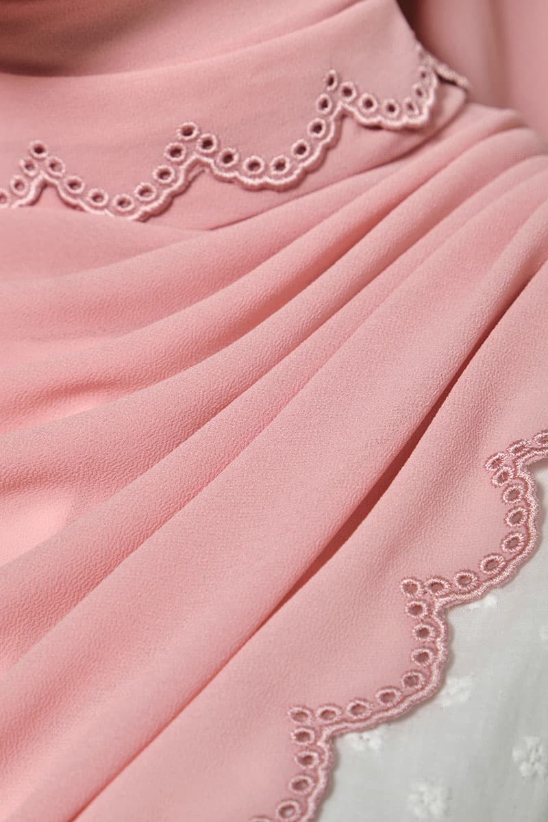 Danira Embroidered Scallop Headscarf - Powder Pink - Image 3