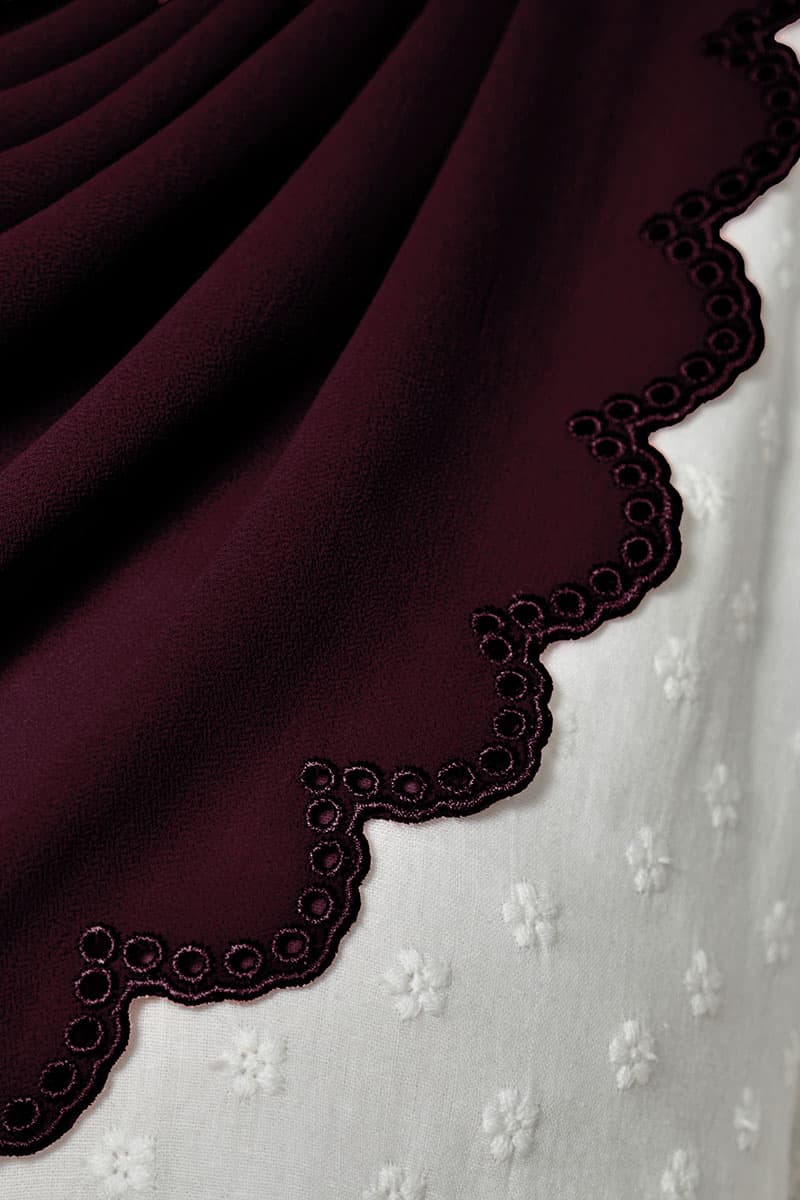 Danira Embroidered Scallop Headscarf - Deep Rosewood - Image 3