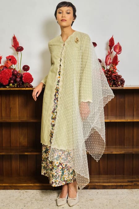 COTTON Bidasari Blouse & Skirt - Matcha/Multi Print