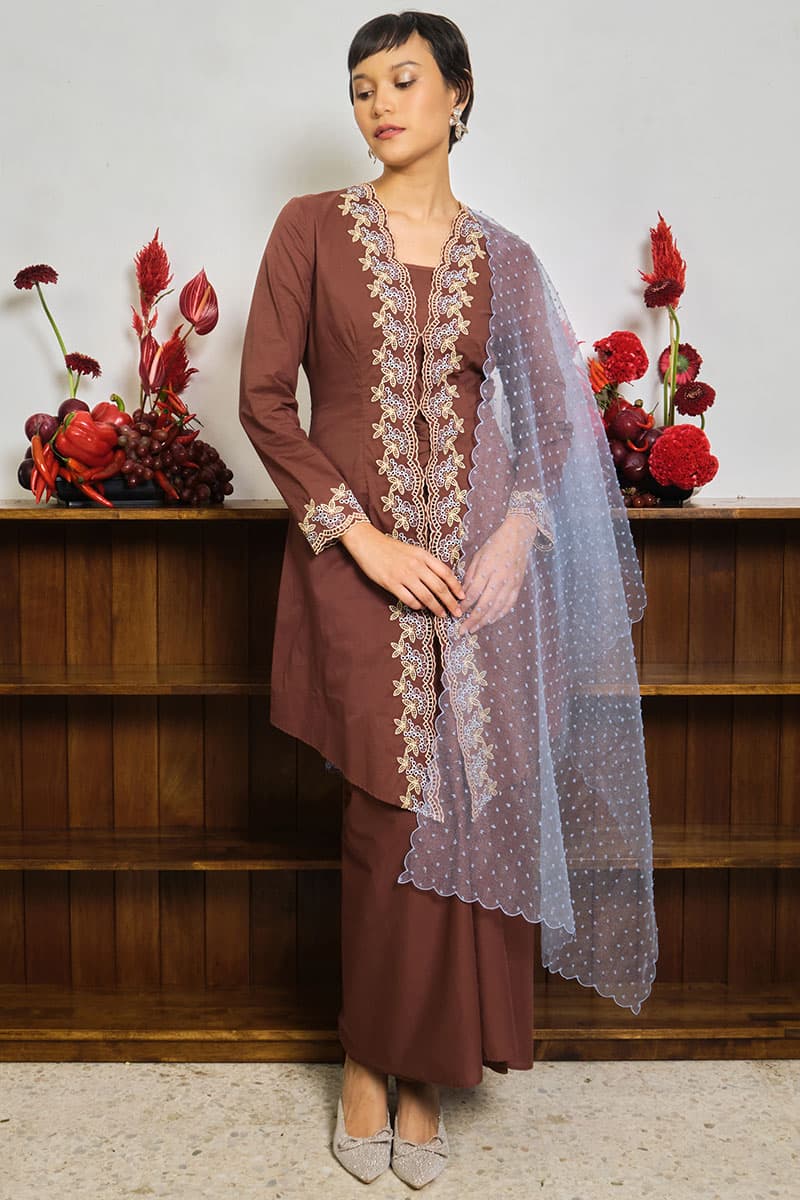 COTTON Surinala Blouse & Skirt - Cappuccino - Image 1