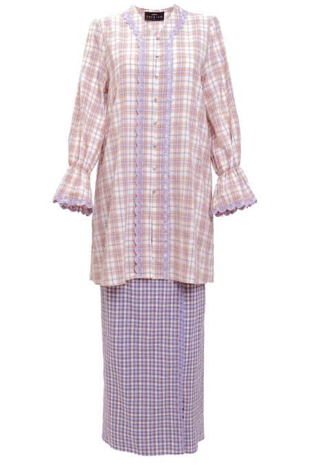 COTTON Gendhis Blouse & Skirt - Coffee/Purple Plaid