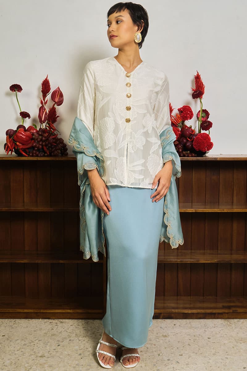 Sejinja Blouse & Skirt - Vanilla/Dusty Aqua - Image 1