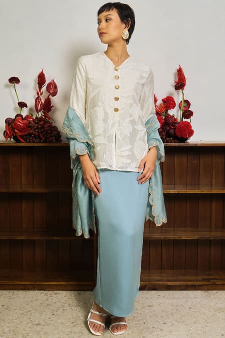 Sejinja Blouse & Skirt - Vanilla/Dusty Aqua