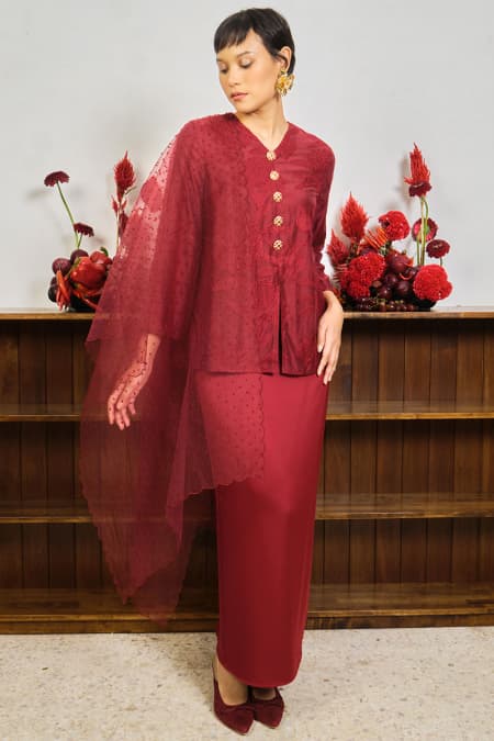 Sejinja Blouse & Skirt - Maroon/Maroon