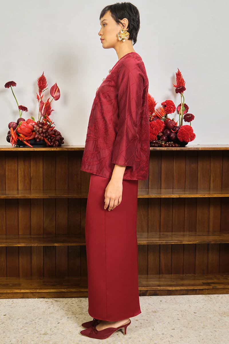 Sejinja Blouse & Skirt - Maroon/Maroon - Image 3