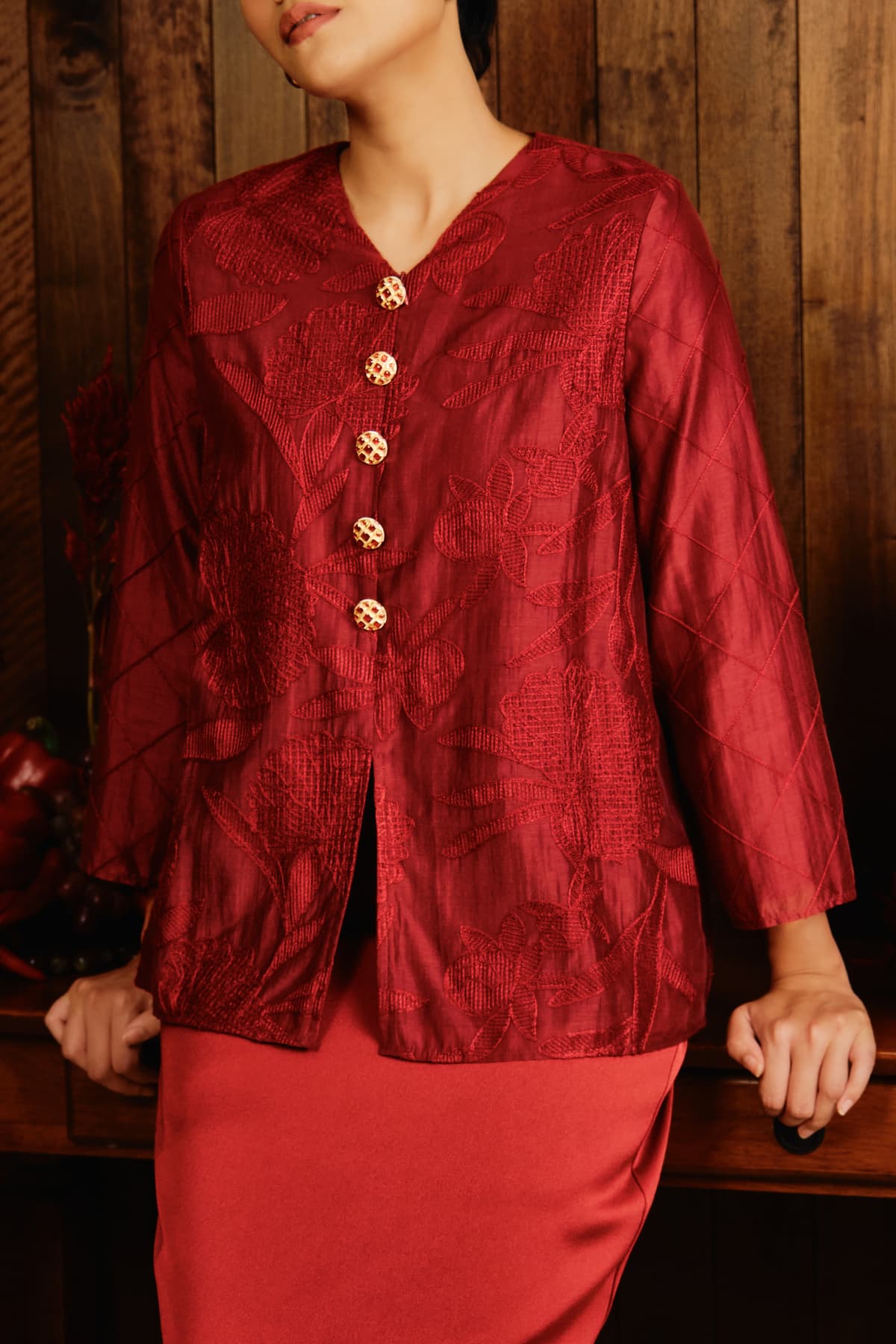 Sejinja Blouse & Skirt - Maroon/Maroon - Image 7