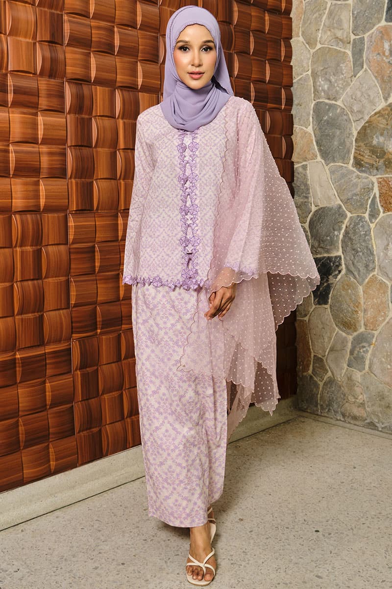 COTTON Ayuna Blouse & Skirt - Cream/Purple - Image 1