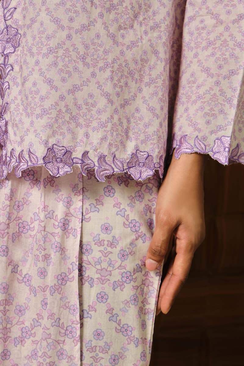 COTTON Ayuna Blouse & Skirt - Cream/Purple - Image 6