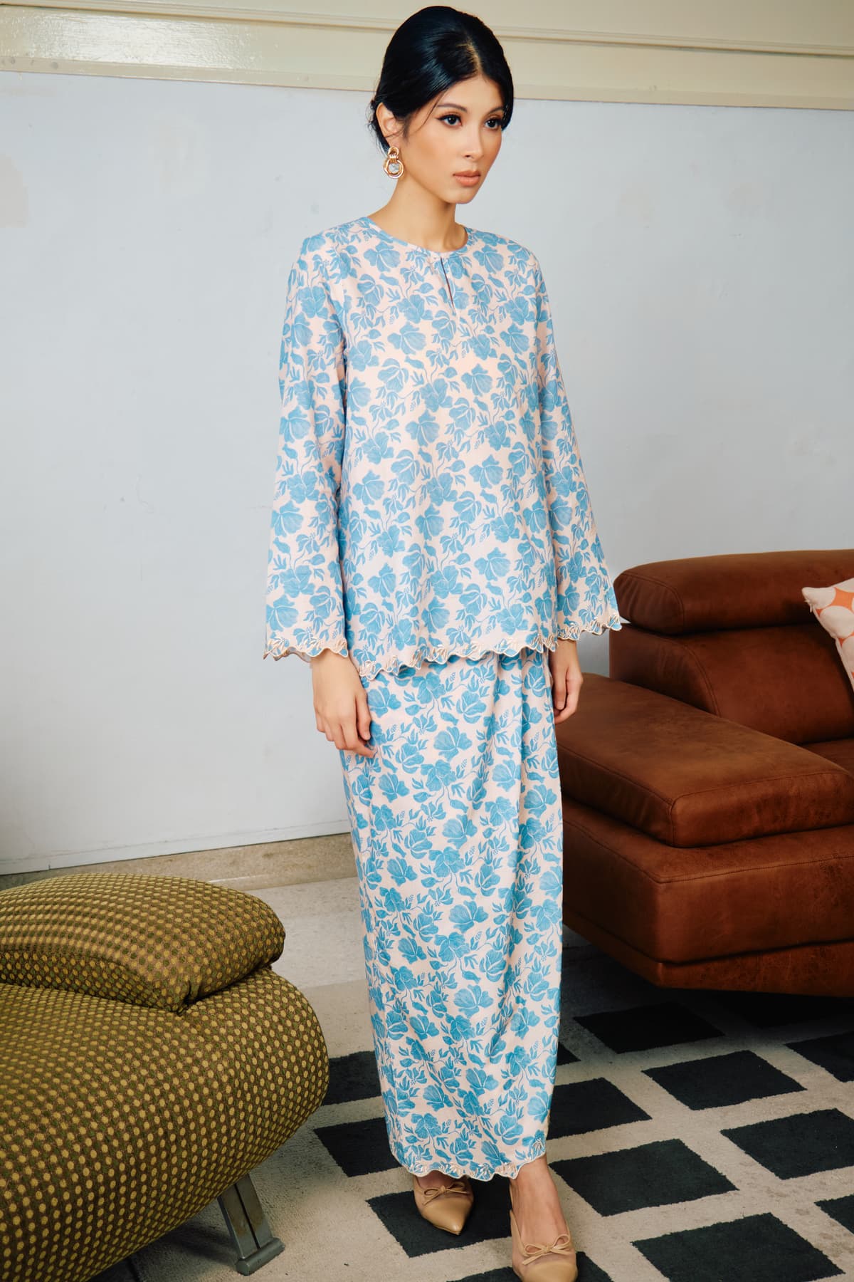 COTTON Dewani Blouse & Skirt - Beige/Blue - Image 7