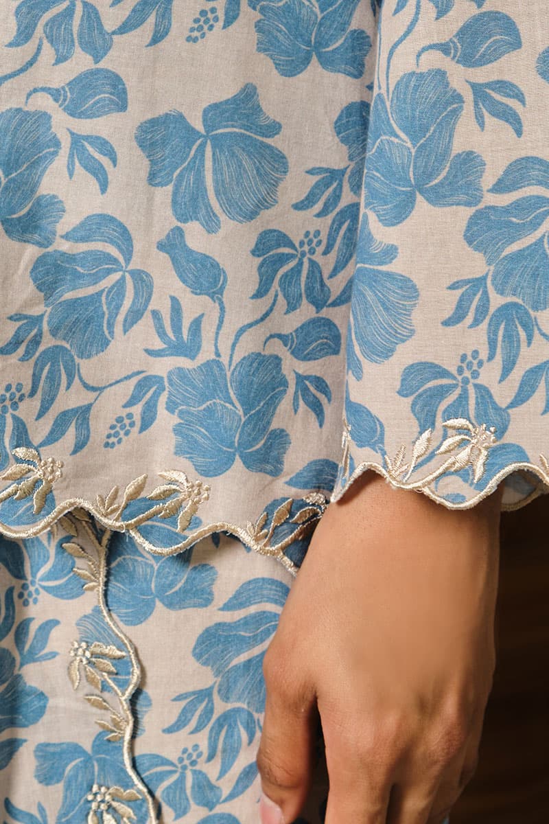 COTTON Dewani Blouse & Skirt - Beige/Blue - Image 5