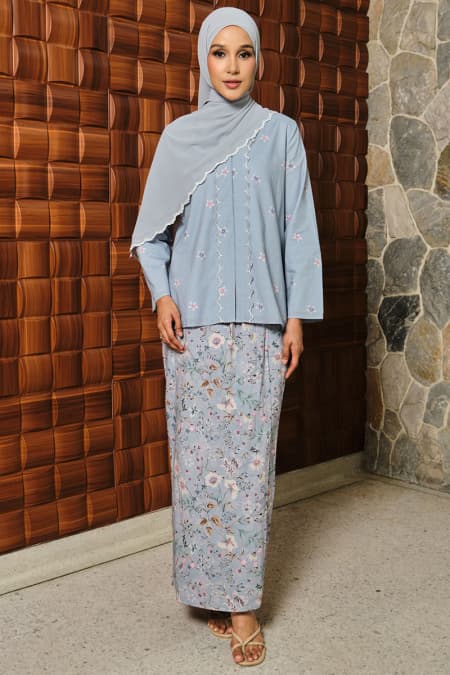 COTTON Dhiyara Blouse & Skirt - Blue Bell