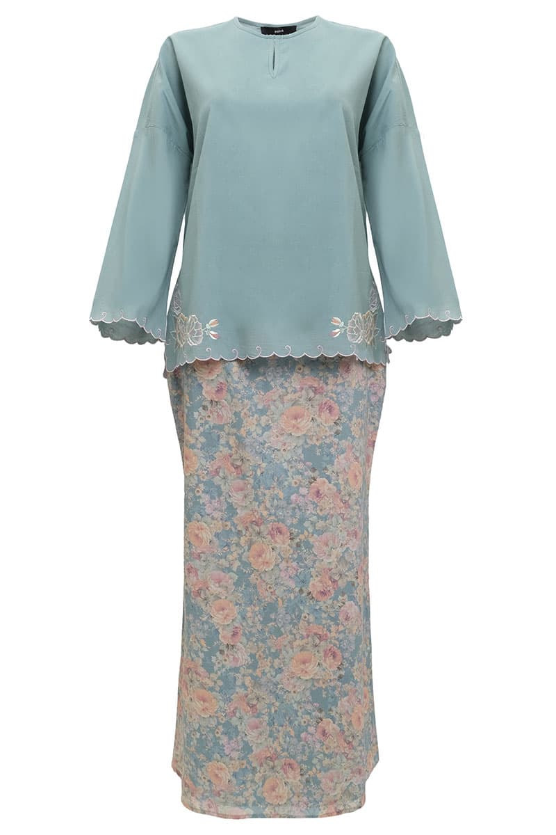 COTTON Khawla Blouse & Skirt - Dusty Aqua - Image 2