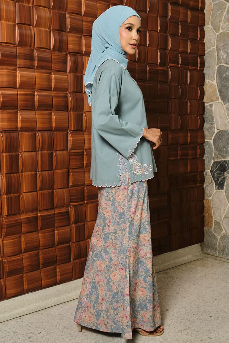 COTTON Khawla Blouse & Skirt - Dusty Aqua - Image 3
