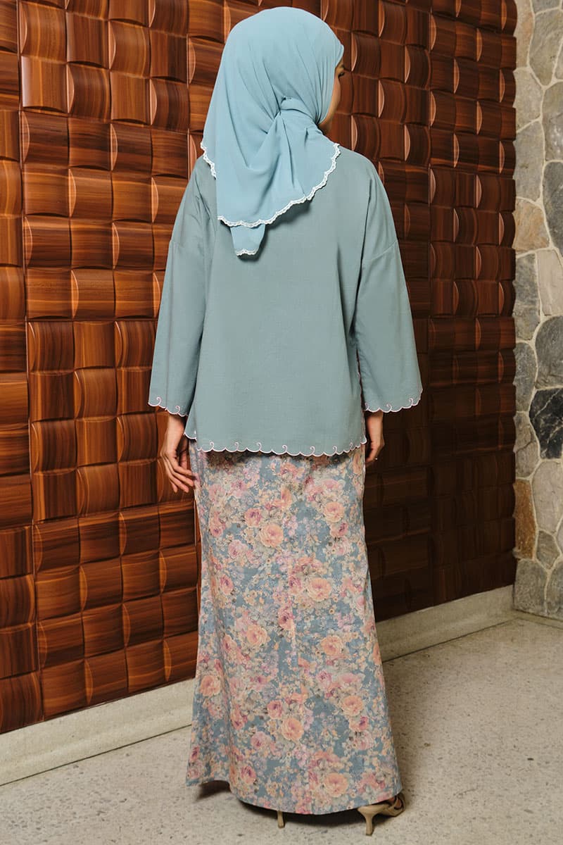 COTTON Khawla Blouse & Skirt - Dusty Aqua - Image 4