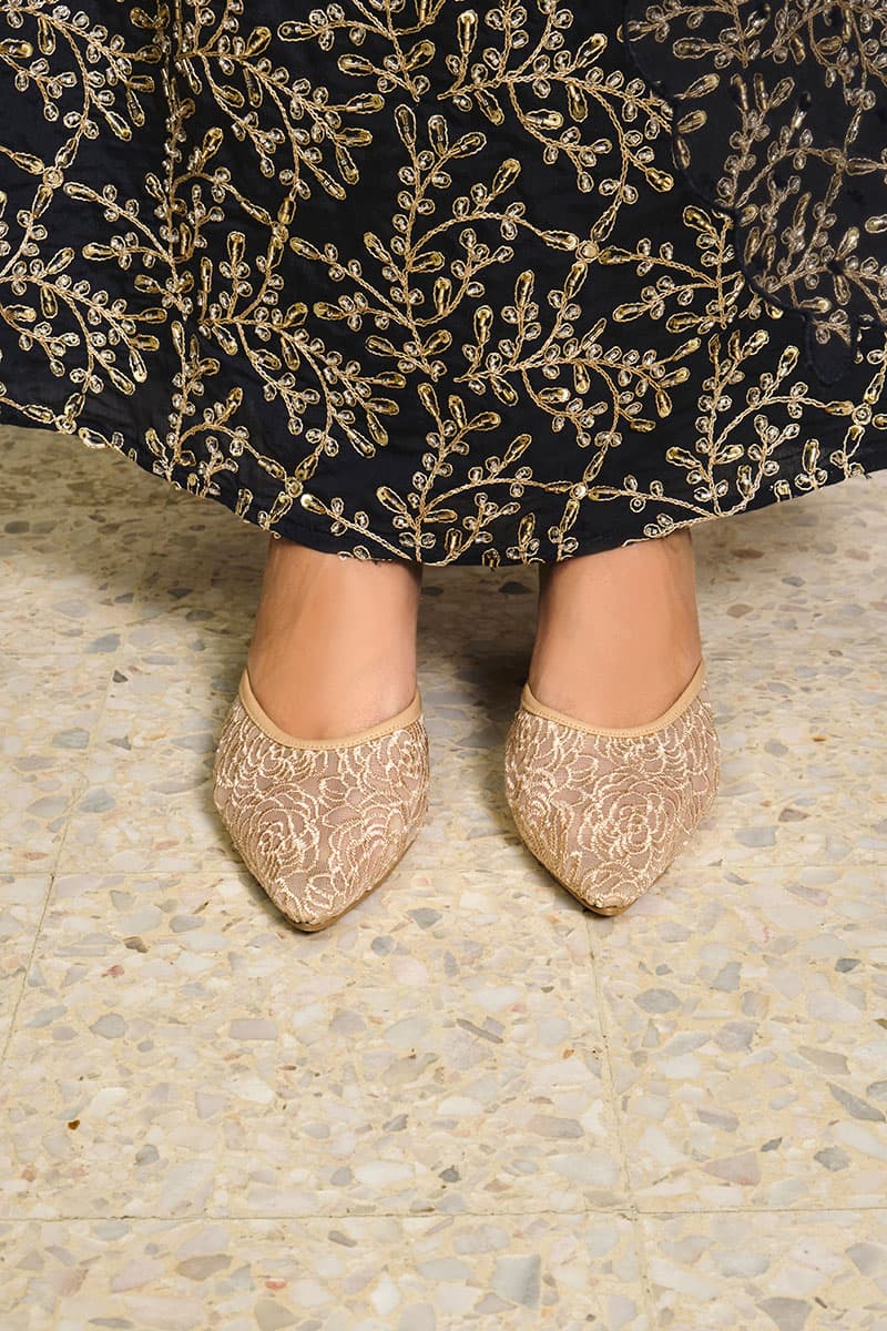 Maheen Embroidered Mule Heels - Nude Floral - Image 2