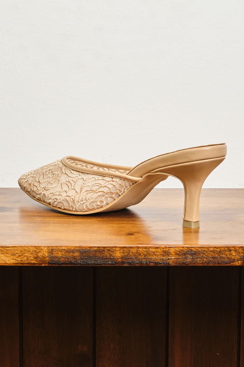 Maheen Embroidered Mule Heels - Nude Floral - Image 6