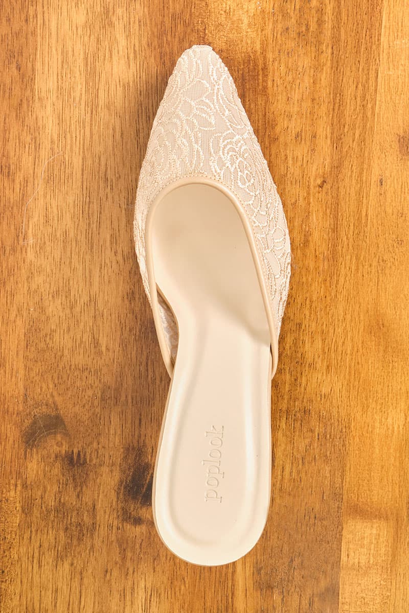 Maheen Embroidered Mule Heels - Nude Floral - Image 7