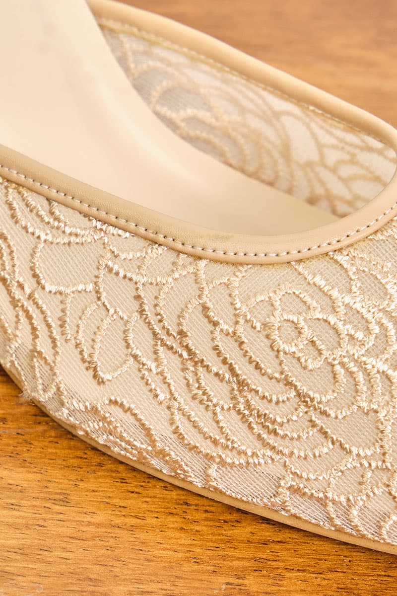 Maheen Embroidered Mule Heels - Nude Floral - Image 8