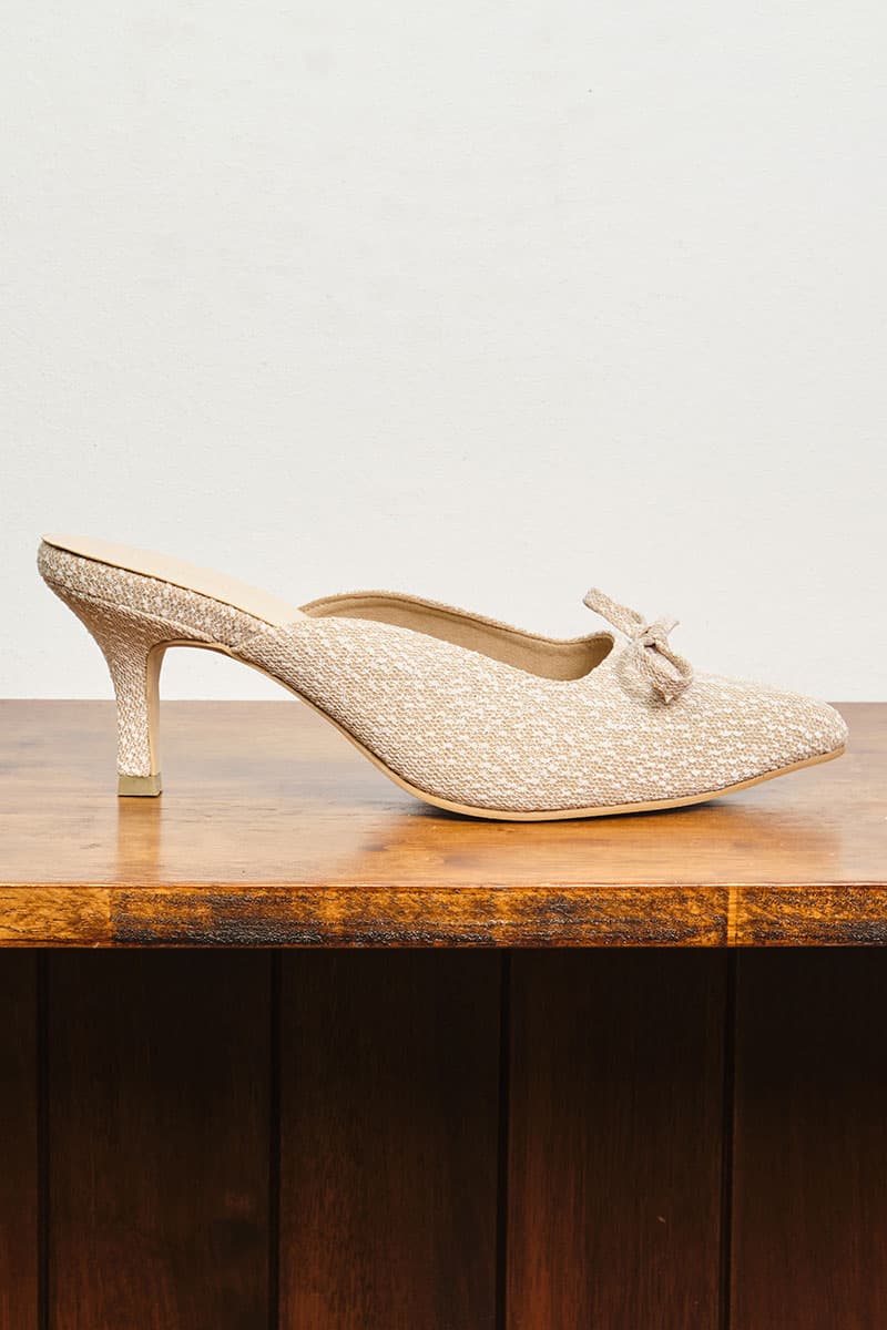 Caley Glitter Mule Heels - Nude Lace - Image 1