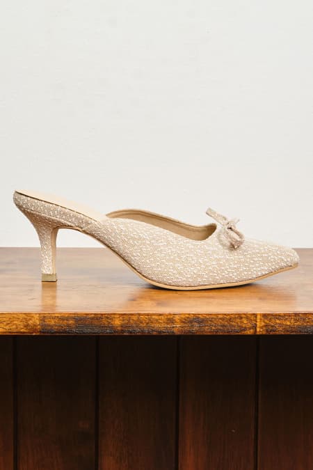 Caley Glitter Mule Heels - Nude Lace