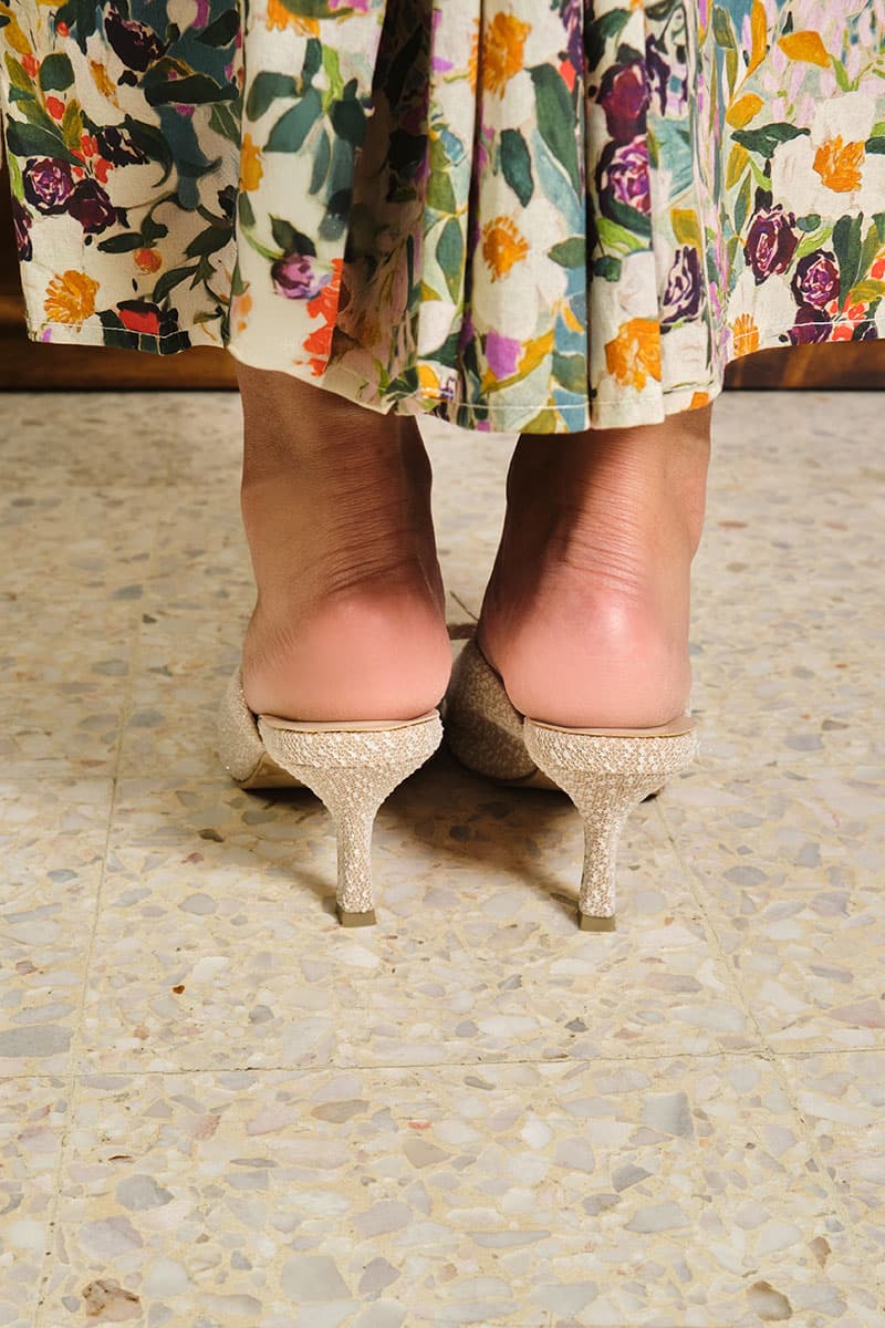 Caley Glitter Mule Heels - Nude Lace - Image 4