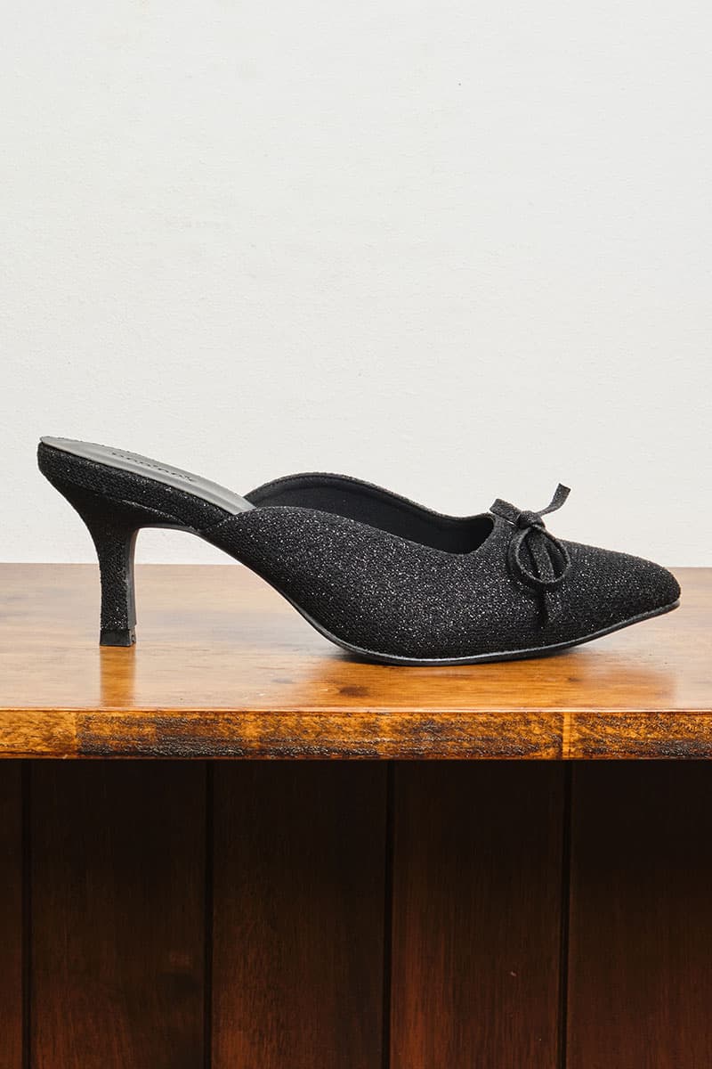 Caley Glitter Mule Heels - Black Lace - Image 1