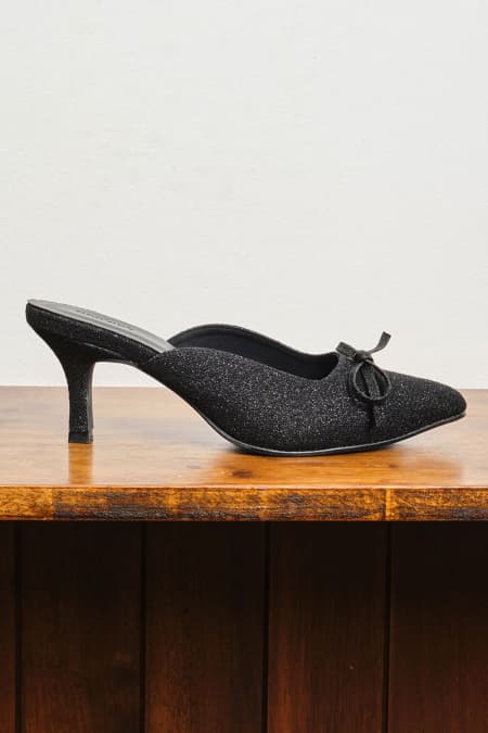 Caley Glitter Mule Heels - Black Lace