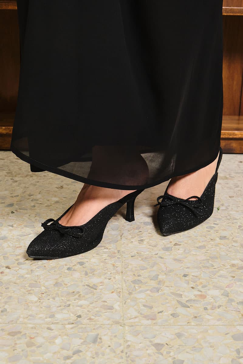 Caley Glitter Mule Heels - Black Lace - Image 3