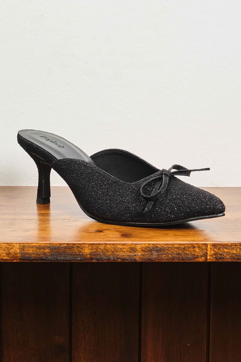 Caley Glitter Mule Heels - Black Lace - Image 5